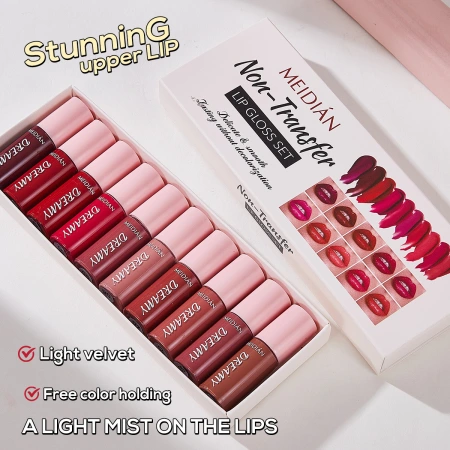 【 Cross-border Exclusive 】MEIDIAN Non-stick Lip Gloss 10-piece Set Box Wholesale Non-fading Lip gloss 【 Cross-border Exclusive 】MEIDIAN Non-stick Lip Gloss 10-piece Set Box Wholesale Non-fading Lip gloss